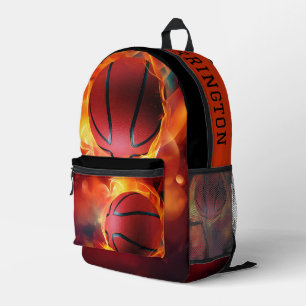 Custom Name Flaming Basketball Printed Backpack