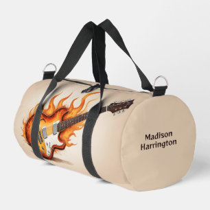 Custom Name Flaming Guitar Duffle Bag