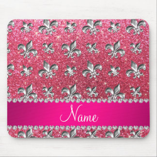 Custom name fleur de lis fuchsia pink glitter mouse pad