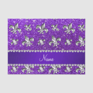 Custom name fleur de lis indigo purple glitter tissue paper