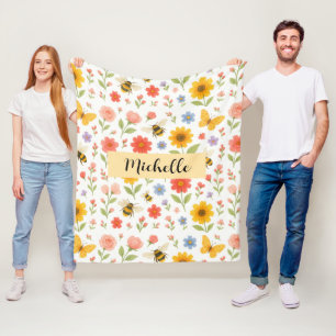 Custom Name Floral Bee Blanket