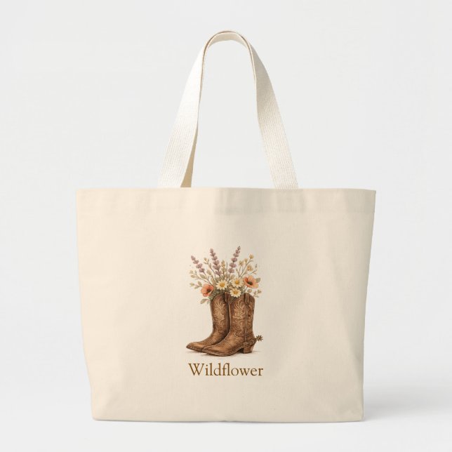 Custom Name Floral Boots Western Tote Bag (Front)
