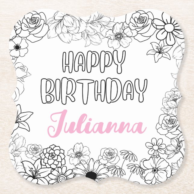 Custom Name Floral Coaster  (Front)