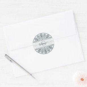 Custom Name Floral Harmony Grey Monotone Mandala Classic Round Sticker