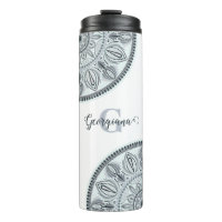 Custom Name Floral Harmony Grey Monotone Mandala