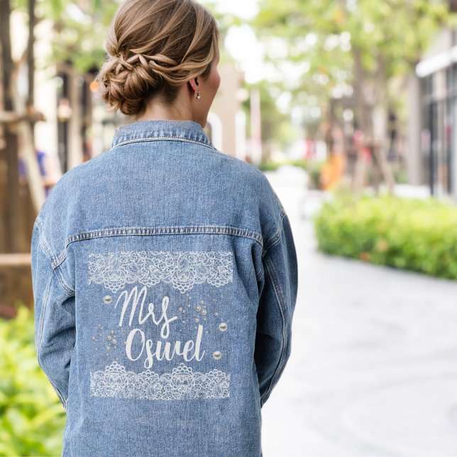 Custom Name Floral lace pearls Bride Denim Jacket (Creator Uploaded)
