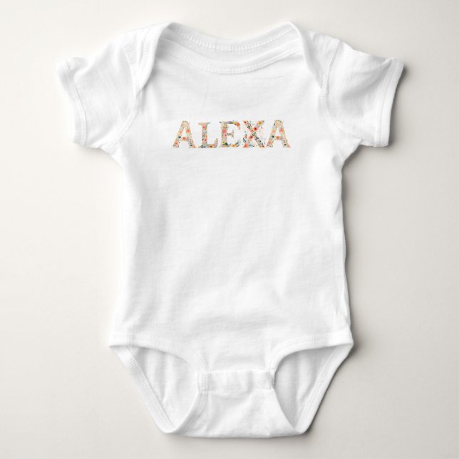 Custom Name Floral Letters Baby Bodysuit (Front)