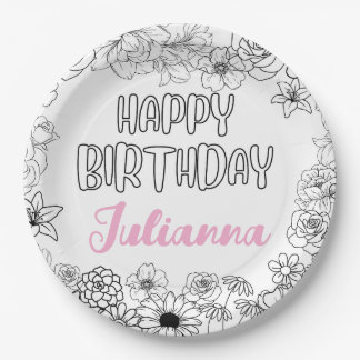 Custom Name Floral Napkins Paper Plate