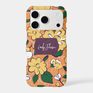 Custom Name Floral Orange Vintage Sketch Floral