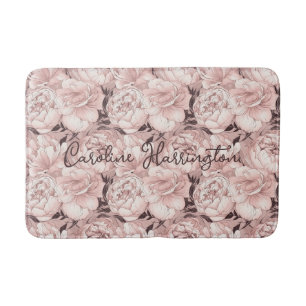 Custom Name Floral Pattern Bath Mat