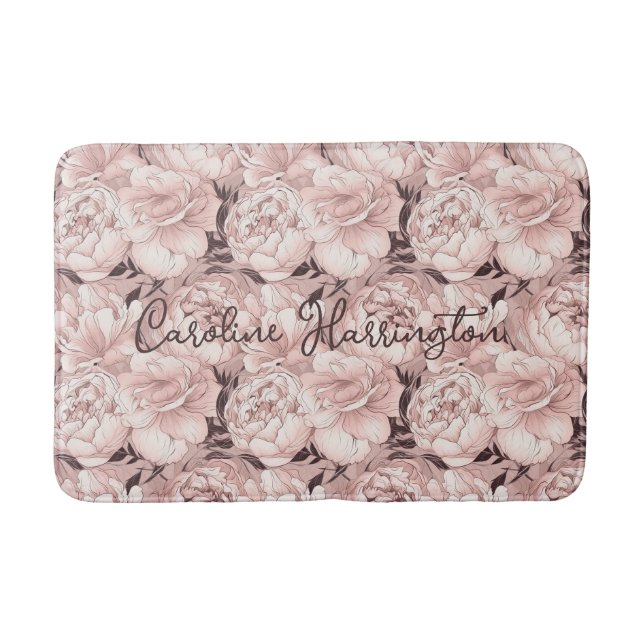 Custom Name Floral Pattern Bath Mat (Front)