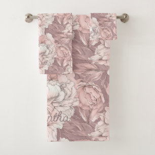 Custom Name Floral Pattern Bath Towel Set