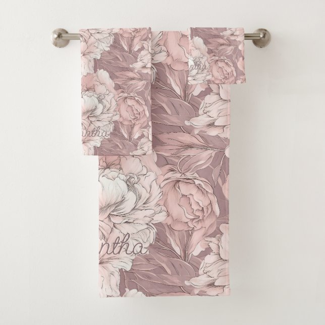 Custom Name Floral Pattern Bath Towel Set (Insitu)