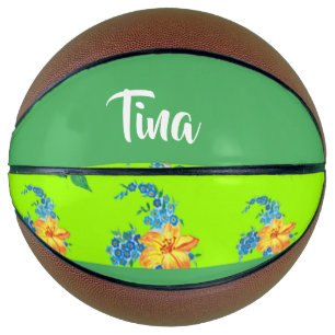 Custom name floral pattern on green basketball