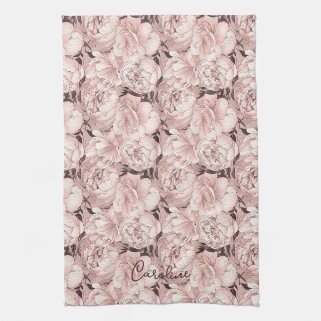 Custom Name Floral Pattern Tea Towel (Vertical)