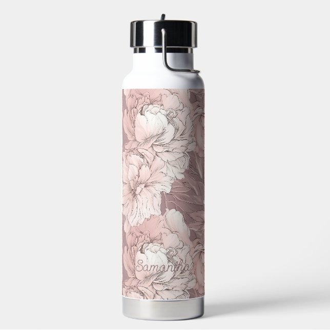 Custom Name Floral Pattern Water Bottle (Left)