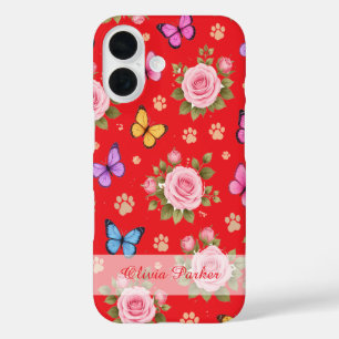 Custom Name Floral Paw Print Phone Case