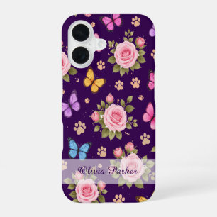 Custom Name Floral Paw Print Phone Case