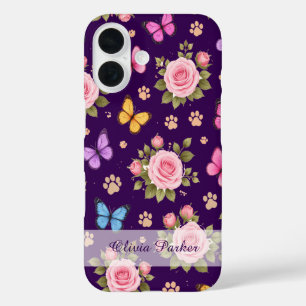 Custom Name Floral Paw Print Phone Case