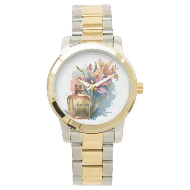 Custom Name Floral Perfume Bottle eWatch Watch (Front)