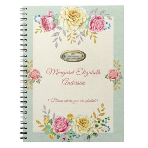 Custom Name Floral Rose Gold Quote Notebook
