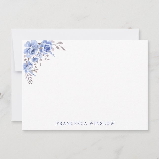 Custom Name & Floral Stationery Note Card (Front)