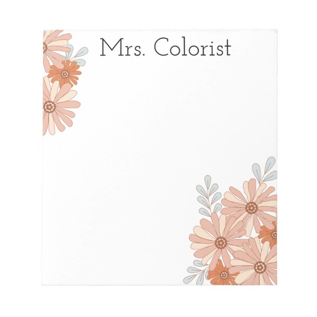 Custom Name Floral Watercolor Blush Peach  Notepad (Front)