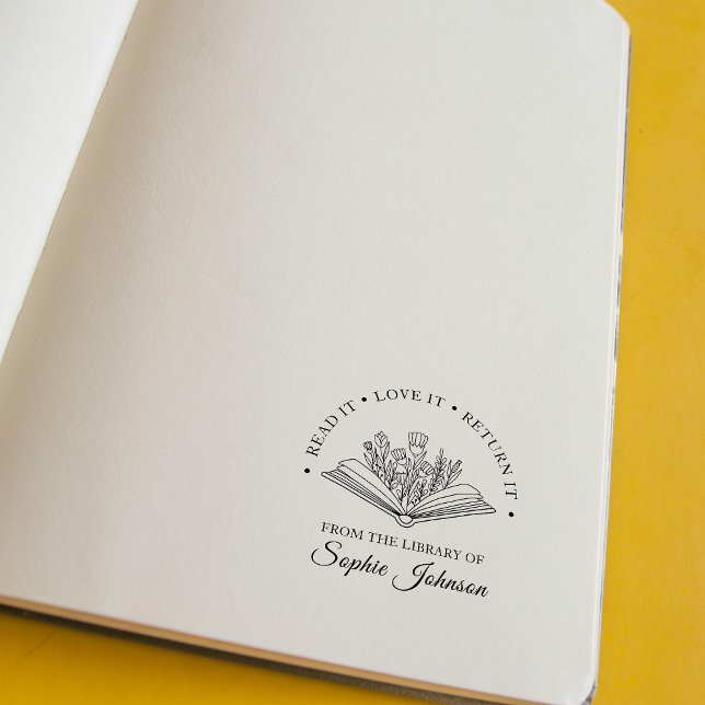 Custom Name Flower Book Lover Teacher  Rubber Stamp (Custom Name Flower Book Lover Teacher Rubber Stamp)