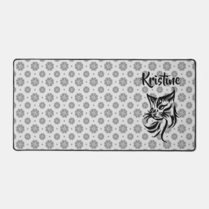 Custom Name Flower Cat Computer Desk Mat