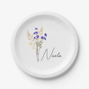 Custom Name Flower dish,Personalized Birth Flower Paper Plate