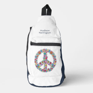 Custom Name Flower Peace Sign Sling Bag