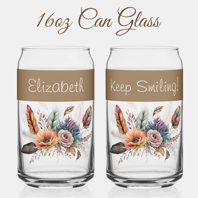 Custom name flowers brown can glass (Creator Uploaded)