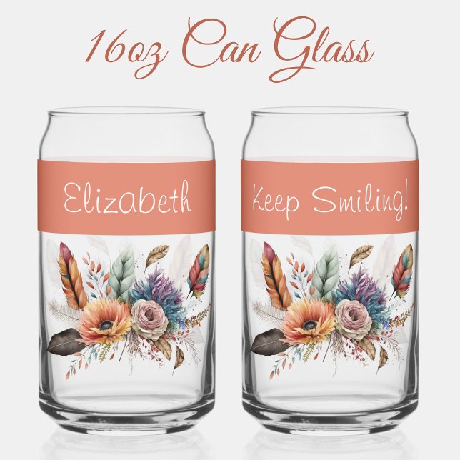 Custom name flowers orange can glass (Creator Uploaded)