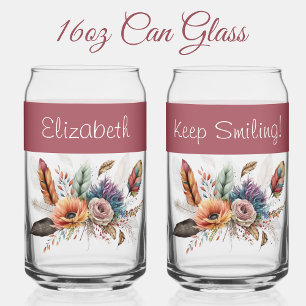 Custom name flowers pink can glass
