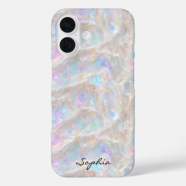 Custom Name Fluid Iridescent Gold Opal Girly Case-Mate iPhone Case (Back)