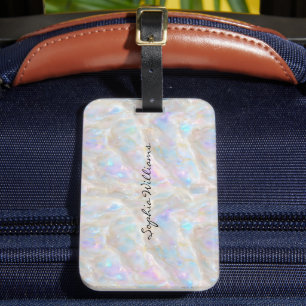 Custom Name Fluid Iridescent Gold Opal Girly Luggage Tag