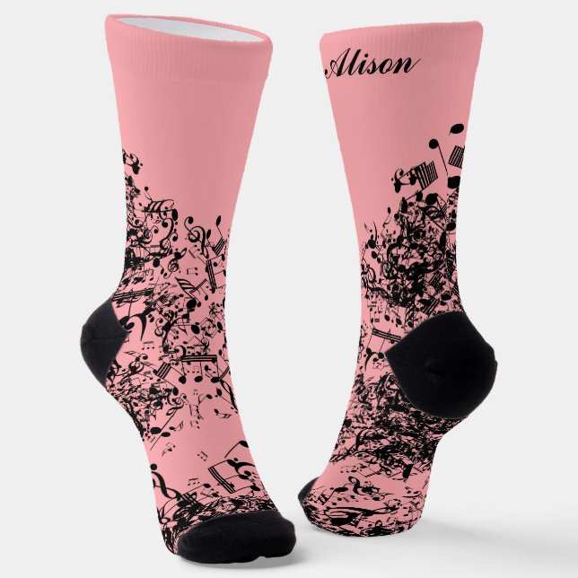 Custom Name Flying Musical Notes  Socks (Angled)