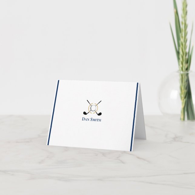 Custom Name Folded Note Cards Golf Clubs (Front)