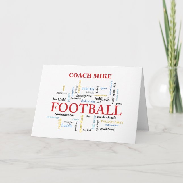 Custom Name Football Coach Thank You in Words Card (Front)
