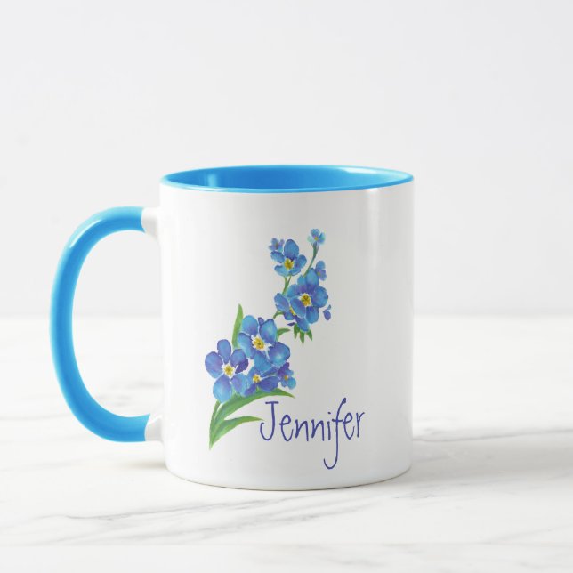 Custom Name Forget-me-not Garden Flower Floral art Mug (Left)