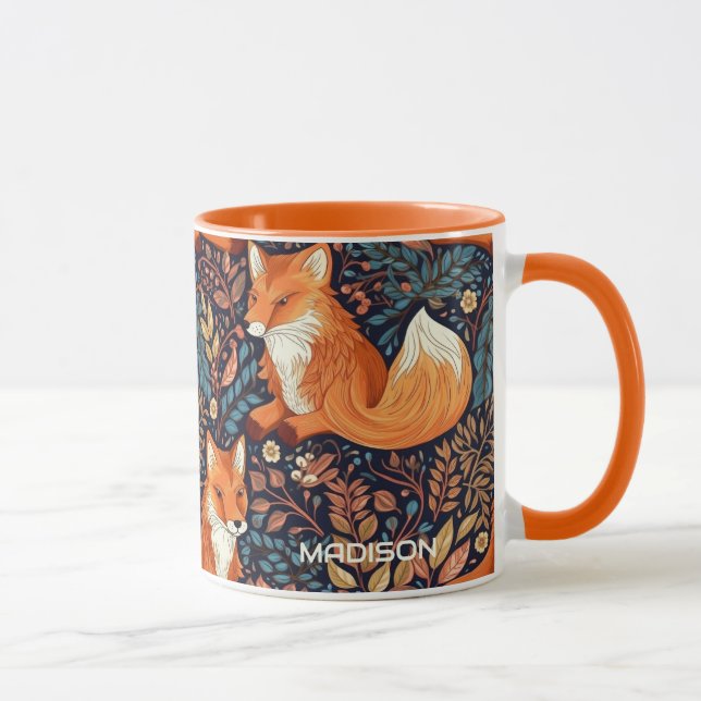 Custom Name Foxes and Leafs Pattern Mug (Right)