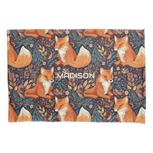 Custom Name Foxes and Leafs Pattern Pillowcase