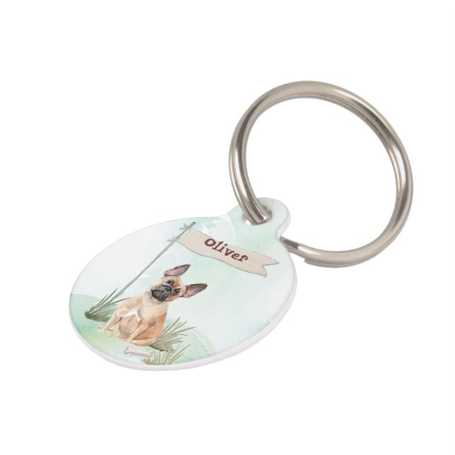 Custom Name French Bulldog Pet Dog Tag (Side)
