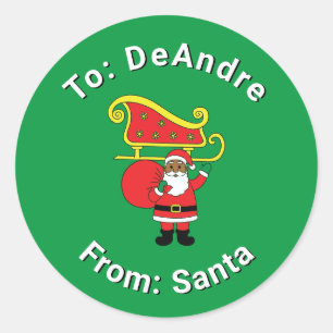 Custom Name From Santa African American Green Xmas Classic Round Sticker