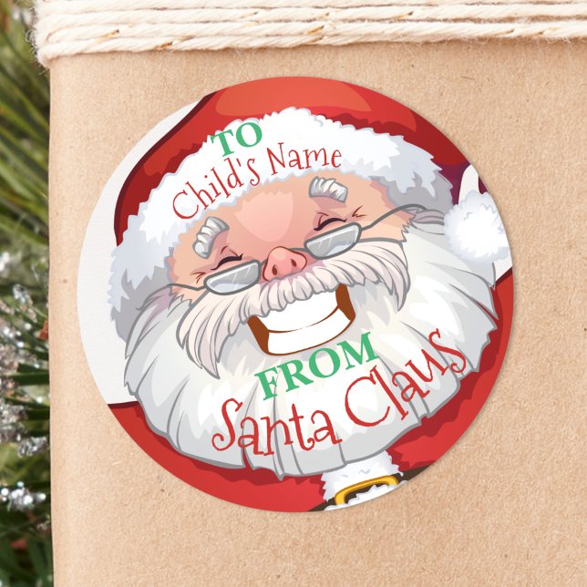 Custom Name From Santa Claus Kids Christmas Gift Classic Round Sticker (Creator Uploaded)