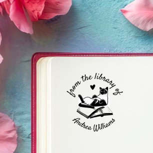 Custom Name From The Library Of Modern   Funny Cat Rubber Stamp