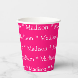 Custom name fuchsia hot pink white pattern cute paper cups
