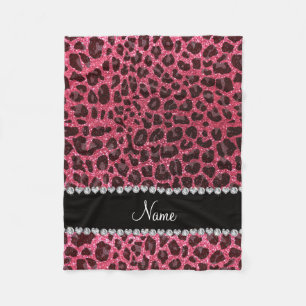 Custom name fuchsia pink glitter leopard print fleece blanket
