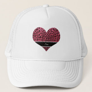 Custom name fuchsia pink glitter leopard print trucker hat