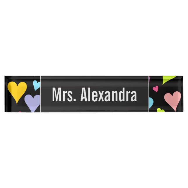 Custom Name + Fun, Loving, Colourful Hearts Nameplate (Front)